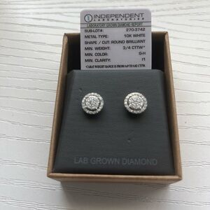 Lab-Grown Diamond White Gold Halo Stud Earrings - White